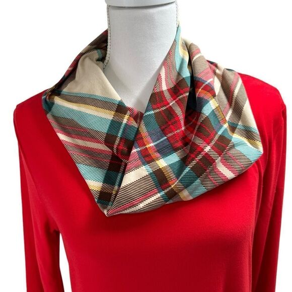 Jamie & Layla Steinmart Dress with scarf Red dress Plaid scarf Size Petite Med - Picture 2 of 9